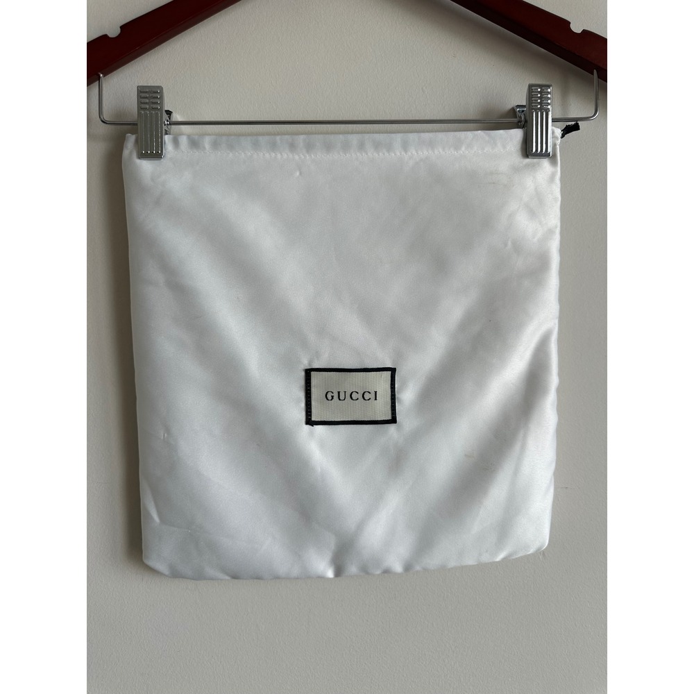 Gucci White Satin Drawstring Dust Bag Logo Patch Storage Pouch 11.5x12